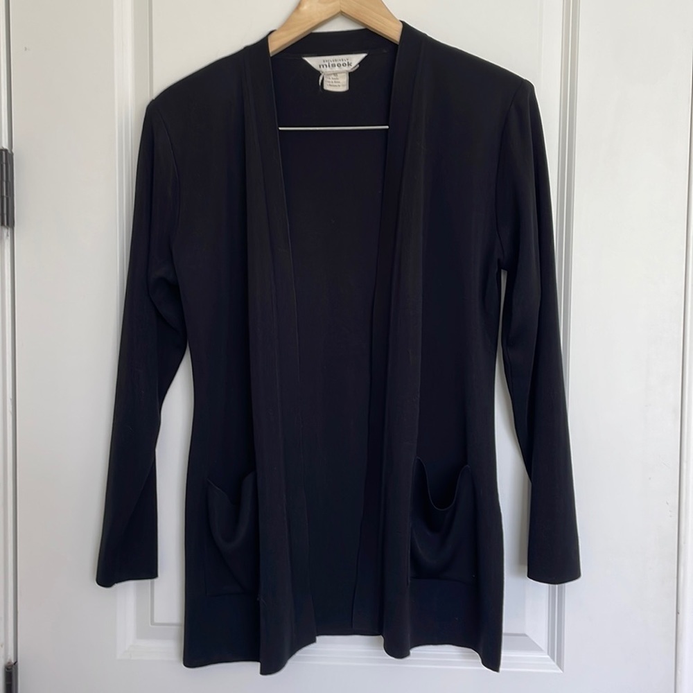 Misook Women’s Open Front Tunic Cardigan Black XS